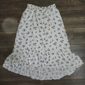 Women's Size Large Hollister Blue and White Floral Button Front Maxi Skirt